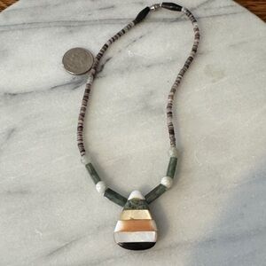Handcrafted Multicolor Stone Pendant Necklace - Green, Gold, White, Black, Peach